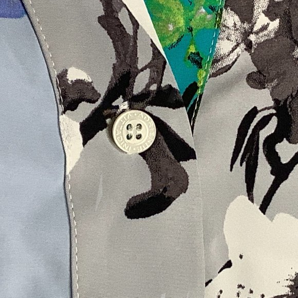 Adrienne Vittadini L Top Blouse Peasant Boho Floral Blue Button Tie Front - Picture 6 of 13